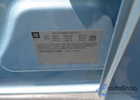 2012 Chevrolet Cruze 2Lt z USA, uszkodzony, nr VIN 1G1PG5SC7C7158855